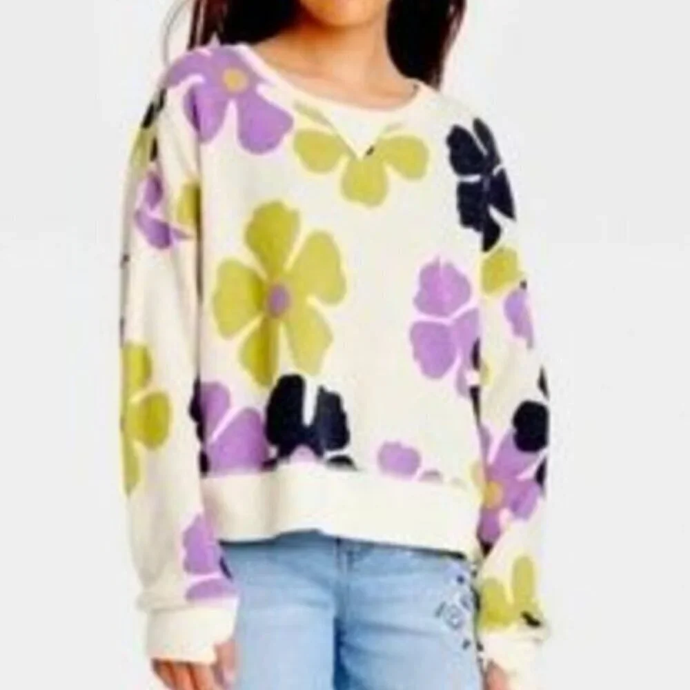 Art Class Girls Beige Flower Long Sleeve Top Size 6/6X, 3 for $15 Kids Bundle